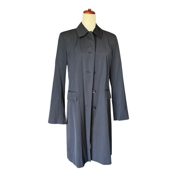 Banana Republic Timeless Black Button Front Lined Trench Coat Rain Jacket Large - Picture 5 of 11